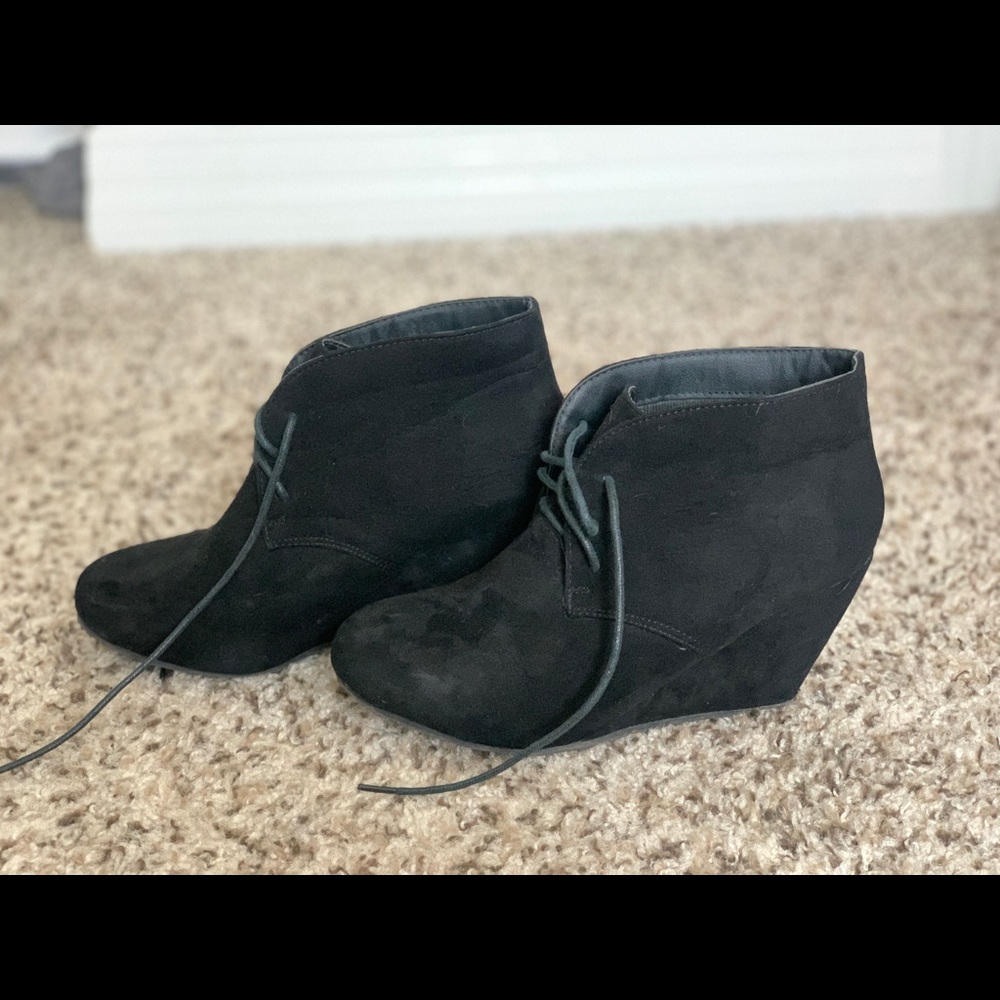Faux suede wedge booties